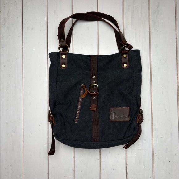 Canvas Tote/Convertible Backpack with Leather Accents - Picture 11 of 11